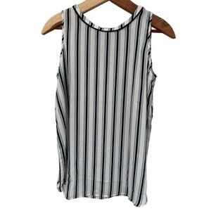 Ann Taylor Loft Shirt Small Women's Sleeveless White Navy Blue Stripe Tie Back